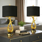 Modern Luxury Table Lamps, Gold Sculptural Bedside Lamps, Gold Leaf Finish Nightstand Lamps, 26'' Table Lamp with S Cluster Pull Chain Switch for Bedroom, Desk Lamp with USB Ports, 4 Bulbs Included