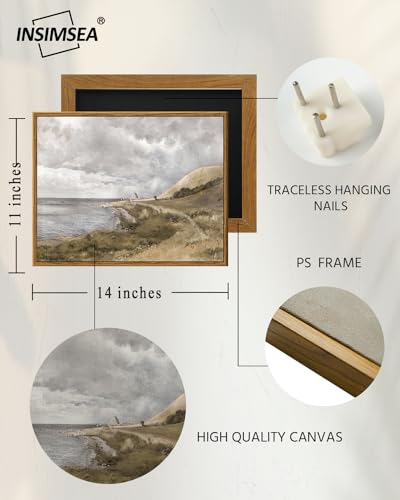 InSimSea Framed Canvas Wall Art Vintage Decor, Coastal Wall Art Seaside Landscape Paintings, Rustic Farmhouse Wall Decorations for Living Room Office Bedroom Decor, 11"x14" - color: Danish Coastal, size: 14"L x 11"W