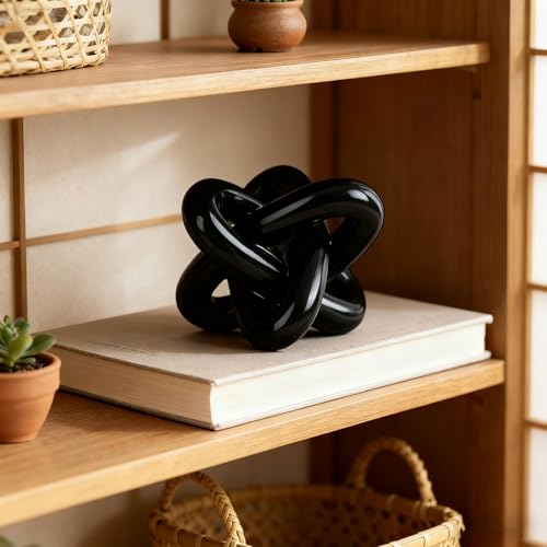 DOVDOV Black Knot Sculpture, Triple Knot Statue, Black Home Decor, Perfect for accenting Rustic-Style Coffee Tables, Living Room TV Stands, Dining Tables, and entryway Shelves. - color: Black