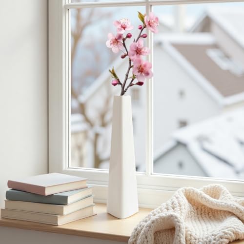 7 Inch Frosted White Ceramic Tapered Tabletop Vase Modern Minimalist Vase for Home Office Decor