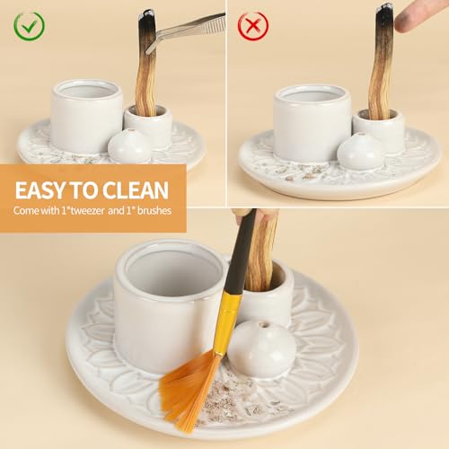 Palo Santo Sticks Holder, Multi-Purpose Handmade Ceramic Incense Burner for Palo Santo Incense Sticks, Sage Holder for Burning, Ash Catcher Tray for Meditation Yoga Room (White) - color: White