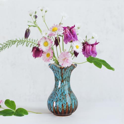 Ceramic Vase, Modern Small Vases for Home Decor, Elegant Flower Vase Centerpiece for Tables, Office Desk, Room Decor, Fit for Housewarming, Wedding, Birthday (Blue) - color: Blue