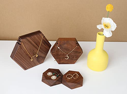 GemeShou 5pcs Wood Jewelry Stand Tray, Hexagon Display Riser Set, Retail Jewelry Shop Display Riser, Walnut Hexagon 5pcs Small - size: Small
