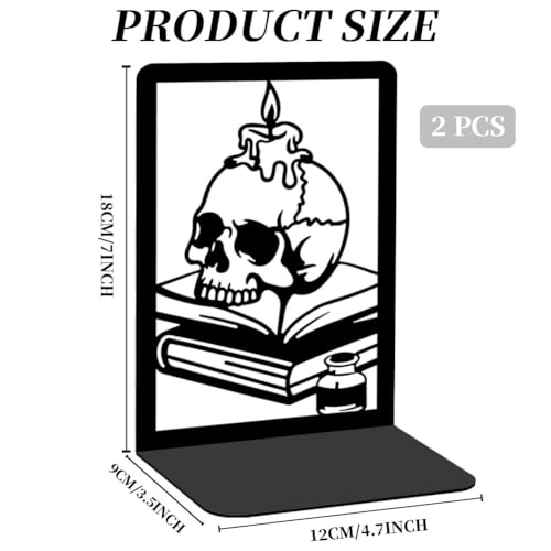 Book Ends Gothic Bookshelf Decor, Vintage Style Skull Decorative Books Bookends for Heavy Books, Novelty Skeleton Human Head Bookends Decorative, Book Supports for Library Decor - style: Skeleton