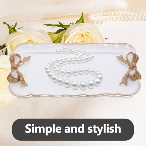 Kichvoe Retro Bowknot Jewelry Tray 7.87X4.72X0.78In Decorative Dessert Plate for Rings Necklaces Earrings Keys Holder Home Decor Cafe Display