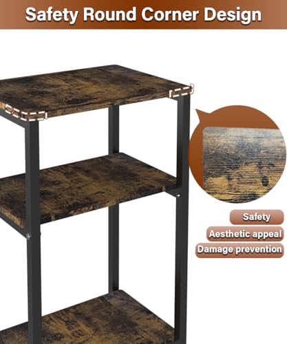 3 Tier Side Table, Heavy Duty End Table with Shelves, Narrow Nightstand for Small Spaces, Record Player Table for Bedroom, Living Room, Sofa Couch - Rustic Brown & Black - color: Black, size: 3-Tier