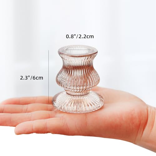 WDHODEC Glass Candlestick Holders 12PCS Taper Candle Holders for Table Centerpiece Vintage Colorful Candle Sticks for Wedding, Party and Birthday Table Decoration(Brown) - color: Brown & Amber