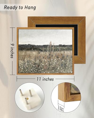 InSimSea Framed Canvas Wall Art Vintage Decor, Wildflower Field Canvas Wall Art Paintings Prints, Rustic Landscape Wall Decor for Bathroom Office Dining Room, 9"x11" - color: Champ Fleuri, size: 11"L x 9"W