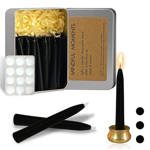 Dripless Taper Candle Meditation Candles,Black 20 Minute Mini Prayer Candlestick Pure Beeswax Candles with Brass Candle Holder for Yoga & Spiritual Rituals,30-BLA - color: MCBEE30PC-BLACK