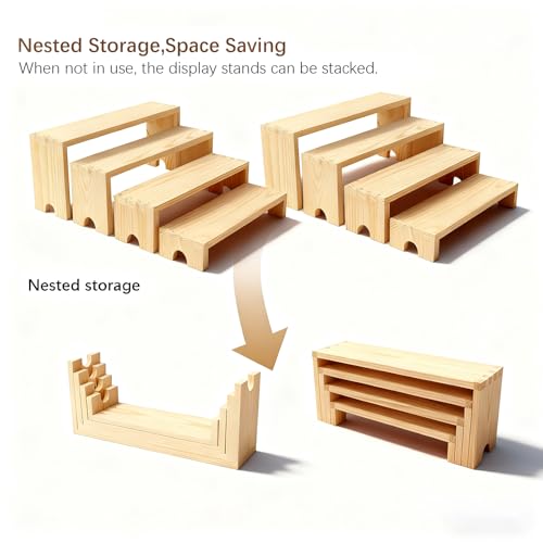 Wooden Display Stand Wood Tiered Racks, 2 Set 8 Piece Wood Display Shelf for Cupcake,Jewelry,Card, Vendor Events, Table Shelves Wooden Riser Organizer Dessert Showcase-Natural - color: Natural