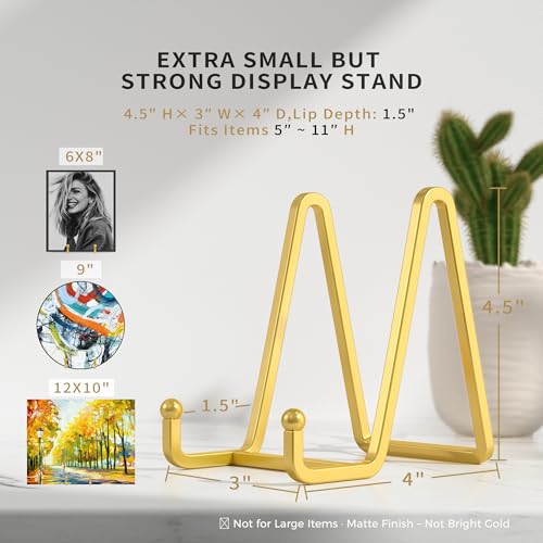IPAME Metal Square Wire Plate Stands for Display - 4.5 Inch Holder + Picture Frame Stand Easel for Book, Decorative Plate, Plaque, Photo, Platter (Gold 2 Pack) - size: 4.5 Inch