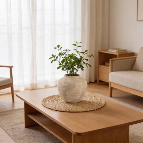 Large Rustic Farmhouse Vase - 8.8 in Ceramic Boho Decorative Vase for Home Decor, Round Clay Whitewashed Terracotta Bowl vase for Living Room, Table, Shelf, Centerpieces - style: 02 - Large Rustic Ribbed Whitewash