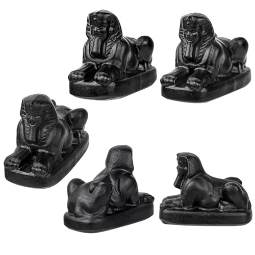 Nupuyai Hand Carved Sphinx Statue for Home Decor, Natural Black Obsidian Crystal Figurine Stone Sculpture Decoration for Fengshui - style: Sphinx