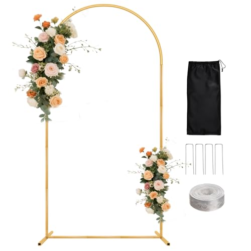WellSign 7.2FT Arch Backdrop Stand for Parties, Metal Balloon Arch kit Stand, Gold Wedding Arch Stand Frame for Gender Reveal Ceremony Birthday Anniversary Bridal Graduation Party Event Decoration - color: Gold, size: 7.2FT