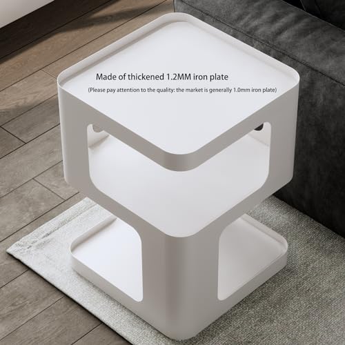 Modern Side Table,White end Table,Unique nightstand,Bedside Table,Metal 3-Tier Night Stand with Storage,Accent Side Table for Couch,Bedroom,Living Room.No Assembly Required. - color: White