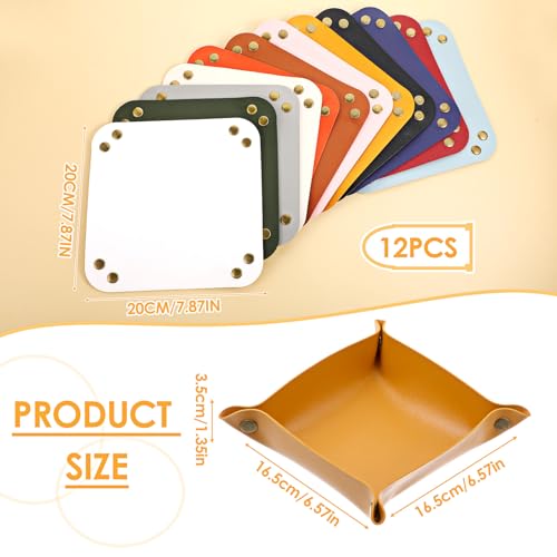 12 Pcs Leather Valet Trays, Key Tray for Women and Men, Leather Jewelry Valet, Portable Leather Tray Organizer for Entryway Desk Organizer for Phone, Keys, Wallet, Earphone, Watch, Coin- 12 Colors