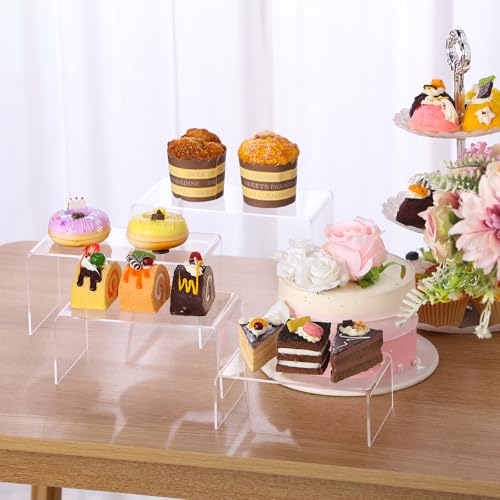 Chuangdi 20 Pcs Acrylic Display Risers, Clear Product Stand, Jewelry Display Riser Shelf Showcase Fixtures for Figure Dessert Cupcake Candy Action Showcase(Extra Large Set) - color: Clear, size: Extra Large Set