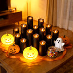 kakoya Flickering Flameless Candles, Battery Operated Plastic LED Pillar Candles with Remote Control and Timer, Set of 24 (Black) - color: Black-24pcs