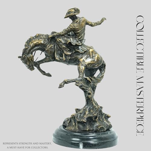 Bronze The Bronco Buster Sculpture by Frederic Remington - Classic Western Cowboy Taming Wild Horse Bronze Statue, Perfect for Art Collectors and Home Decor (2-Round Base) - color: 2-round Base