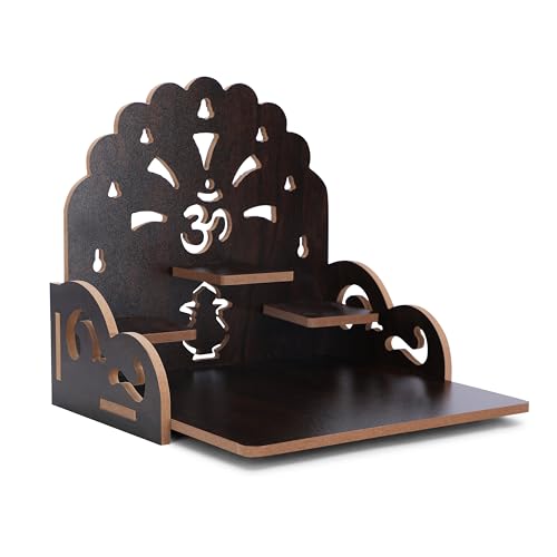 Wooden Wall Mounted Hanging Puja Temple|God Stand for Pooja Room Mandir| Devghar Stand Temple| Home Temple|Table Top Mandir |Home Wall Temple Waterproof - size: Tristand Wooden Temple