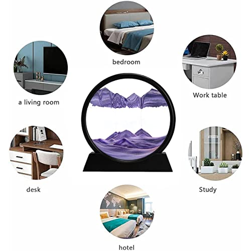 rysnwsu 3D Dynamic Sand Art Liquid Motion, Moving Sand Art Picture Round Glass 3D Deep Sea Sandscape in Motion Display Flowing Sand Painting Relaxing Desk Toys (Purple, 12'') - color: Purple, size: 12''