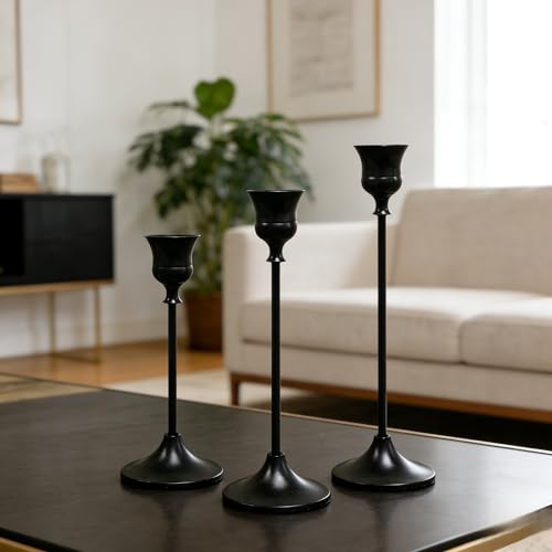 4 Sets(12 Pcs) Candle Stick Holders，Black Metal Taper Candle Holders, Vintage Modern Decorative Centerpiece Candlestick Holders for Table Mantel Wedding Housewarming Gift - color: Black-4 Sets(12 Pcs)