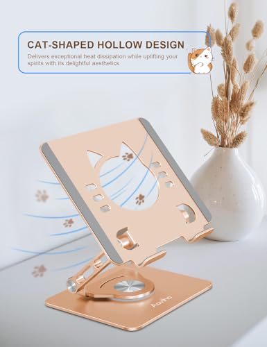 Aoviho Tablet Stand 360° Rotating Aluminum Holder, Adjustable, Portable and Foldable Monitors Stand for iPads, Compatible with 4-12.9" Tablets, Golden - color: Golden