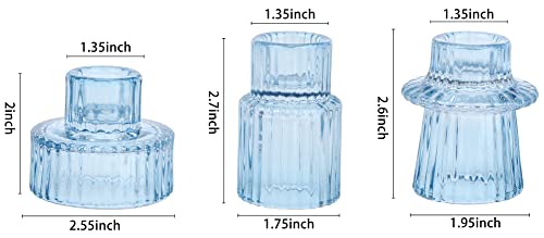 Vixdonos Glass Candlestick Holders Tealight Candle Holders for Table Centerpieces, Wedding Decor and Dinner Party (3 Pcs, Light Blue) - color: Light Blue, size: 3 Pcs