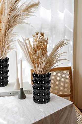 6.5" Ceramic Black Vase for Decor, Bubble Flower Vase, Boho Tall Vase for Home Decor Accents, Pottery Bud Vase Modern Decorative Dried Flower Vase - color: 6.5 Inch Black