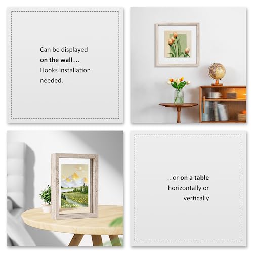 MUYE 8x10 Floating Frame Distressed Beige White Wood Pattern,Double Glass Picture Frame Set of 2 Display Any Size Photo up to 8x10,Wall Mount or Tabletop Stand - color: Beige, size: 8x10