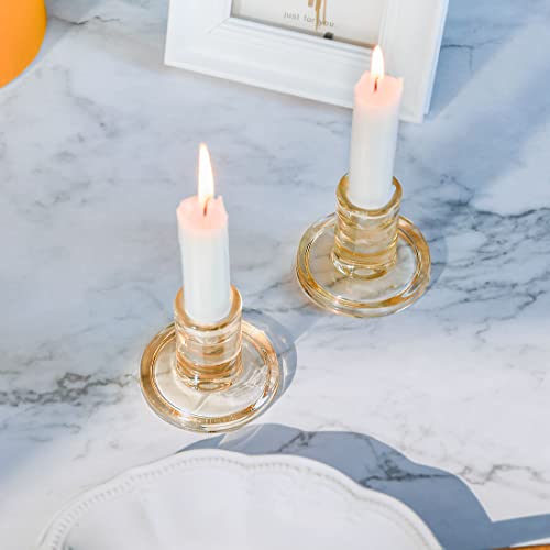 4PCS Amber Taper Candle Holders, Glass Crystal Candlestick Holders Bulk, Clear Candle Holders for Dining Table Centerpiece - color: Amber 4pcs