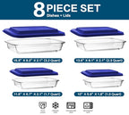 8-Piece Glass Baking Dish Set with Plastic lids,Rectangular Glass Bakeware Set with Lids, Baking Pans for Lasagna, Leftovers, Cooking, Kitchen, Freezer-to-Oven and Dishwasher, Blue - color: Navy blue
