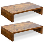 TEAMIX Monitor Riser - 2 Pack, Rustic Brown Wood Adjustable Stand for 2 Monitors/Laptop/PC - color: Brown