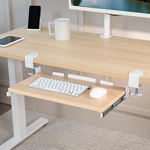 VIVO Kleine Tastaturablage Unter dem Schreibtisch ausziehbar mit Extra stabilem C-Klemmhalterungssystem, weißer Rahmen, MOUNT-KB05ES-A - color: Light Wood, size: 20 inch