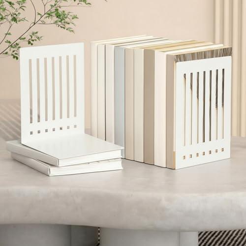 4 Pcs 10 Inch Heavy Duty Bookends Non-Skid Base Large Heavy Duty Book Ends Stopper for Office Books Vinyl Records Shelves Binders (White) - color: White, size: 10 Inch