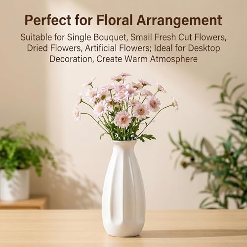White Ceramic Flower Vase Matte Finish Modern Home Decor for Wedding Centerpiece Dinner Table Office Desk Decorations