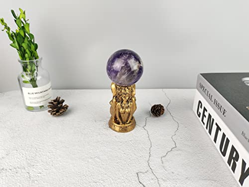 Witch Three Holy Crystal Ball Stand Sphere Display, Natural Healing Feng Shui Glass Orb Holder Base Statue Decoration, for 30mm-80mm Sphere - style: Witch Three Saints