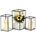 PHOSPHOR Hurricane Glass Candle Holder Set of 3 Pieces Black Hurricane Candleholders for Wedding Party Holiday Birthday Home Decor Lanter