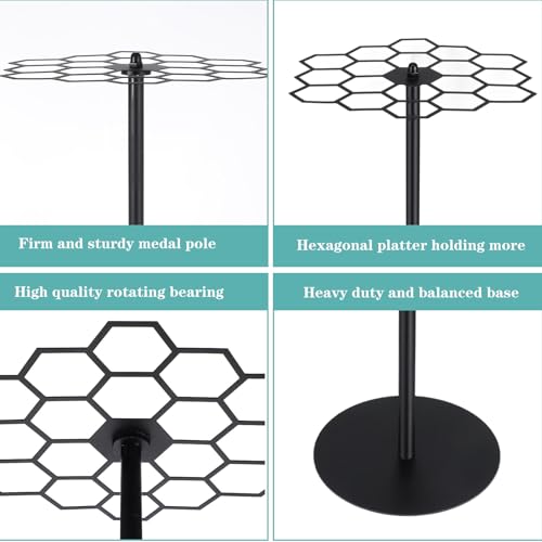 Kifmurase Rotating Medal Hanger Display Stand, Tabletop Medal Holder Rack for Sports Awards, Adjustable Metal Rack for Running Basketball Gymnastics Soccer Marathon Medals, Showcase 45+ Medals