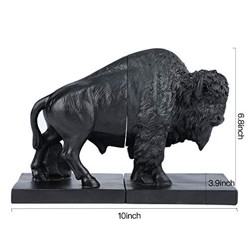 Set of 2 Polyresin Buffalo Bookend,Art bookend, Homedecor for Kids, Office Decor (Black)