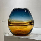 Glass Handmade Decorative Vase Ombre Centerpiece Vase with Yellow Base, Flower Vase for Home Decoration (Low vase) - size: low vase