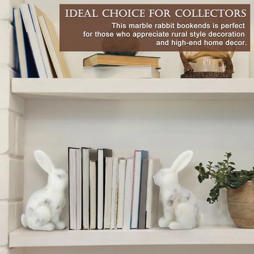 1 Pair Decorative Bookends for Shelves Marble Bunny Bookends Heavy Duty Book Ends Cute Rabbit Book Ends for Home Office Desk Bookshelf Living Room Decoration