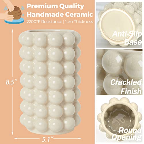 Bubble Vase, Beige Ceramic Vase for Boho Decor, Ceramic Flower Vases for Modern Home Decor, Tall Decorative Vases for Living Room, Bedroom, Wedding, Entryway, Mantel, Office, 8.5 Inches - color: Beige, size: Large