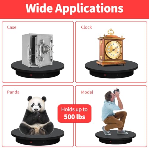 Remote-Controlled Motorized Turntable,Heavy Duty Motorized Rotating Display Stand,Speed-Adjustable Rotating Platform,Multi-Mode 360° Photography Turntable for 3D Scan,Photography(23.6in/Black) - size: 23.64inch/Black/500Lbs Load
