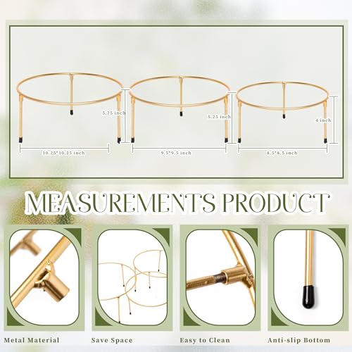 HPC DECOR Set of 3 Gold Metal Wire Pizza Pan Riser Stands-Round Pizza Tray Riser Rack ,Tabletop Display Racks for Food Platter Tray- Metal Display Stands,Pizza Rack Tray for Home,Restaurant and Party.