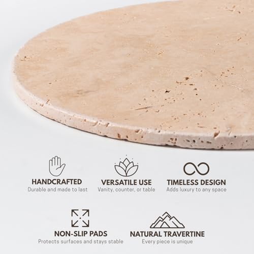 Handcrafted Travertine Tray – Bathroom Counter Organizer, Jewelry Tray, Perfume Organizer & Decorative Tray for Vanity Accessories, Coffee Table Decor & Bathroom Countertop,Stone Tray (Round, Natural) - color: Natural, size: 11.8"