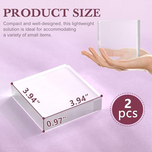 SAMYUCHO Acrylic Base Stand 2 Pieces Acrylic Blocks for Display 4 X 4 X 1 Inch Clear Polished Block Square Cube Riser Display Pedestal Stands for Jewelry Perfume Ring Collection Props Cake