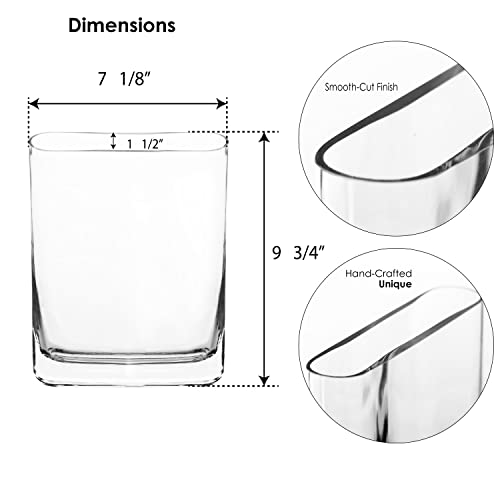 CYS EXCEL Glass Book Vase (H:10" Open:7"x2") Round Edge Oval Flower Vase Rectangular Wedding Centerpiece - size: H-10" Open-7"x2"