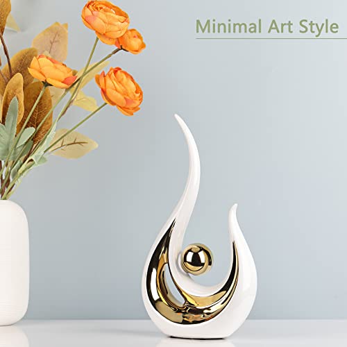 LCCCK White Gold Abstract Figurine Statues for Home Decor – Modern Ceramic Sculpture Accent, Decorative Statues for Living Room, Shelf, TV Stand, Office or Coffee Table Centerpiece Art Decoration - color: White and Gold