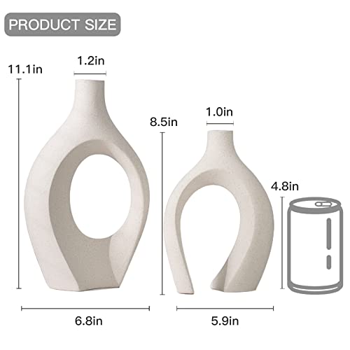 Lvases Snuggle Hollow Ceramic Vase Set of 2, Boho ins Style Round Nordic Mid Century Modern Aesthetic Decorative Vase for Home Decor (Cream W 6.8" X H 11") - color: Extra Large Cream White